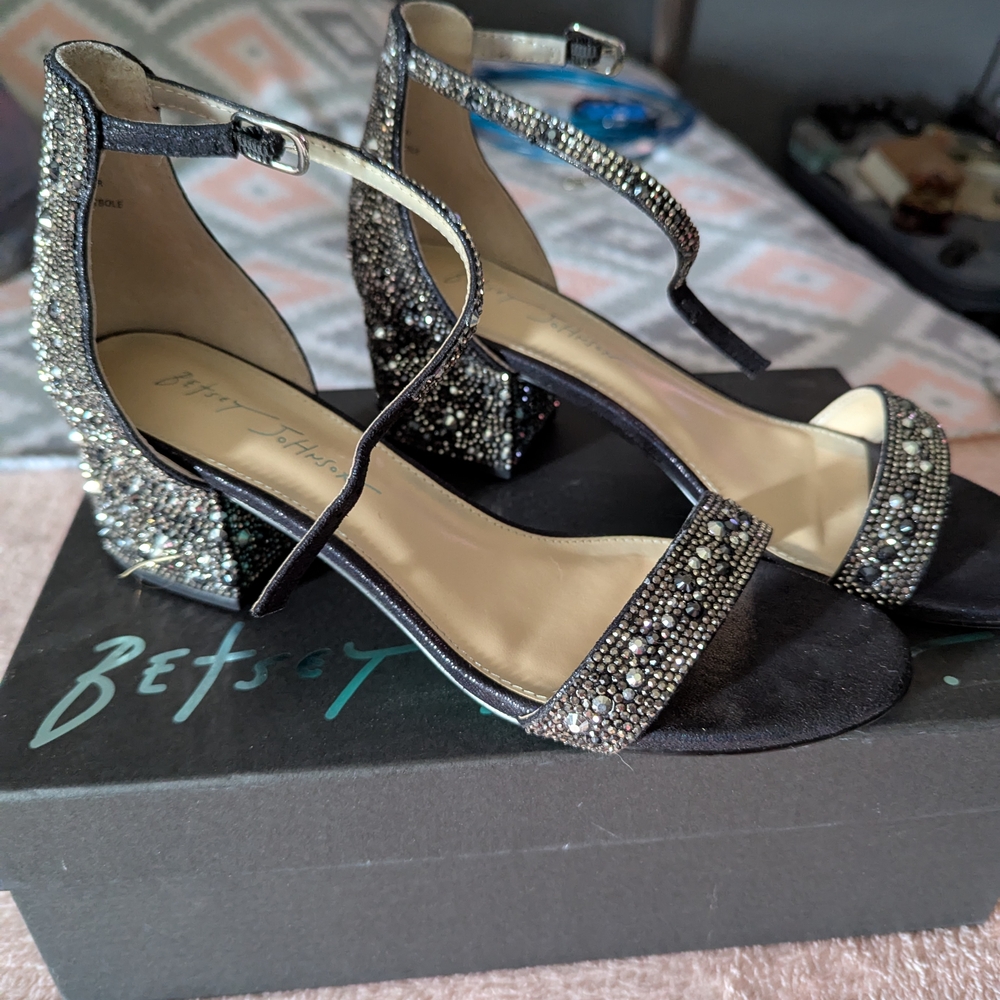 Betsey Johnson Black and Silver Women's Sandals